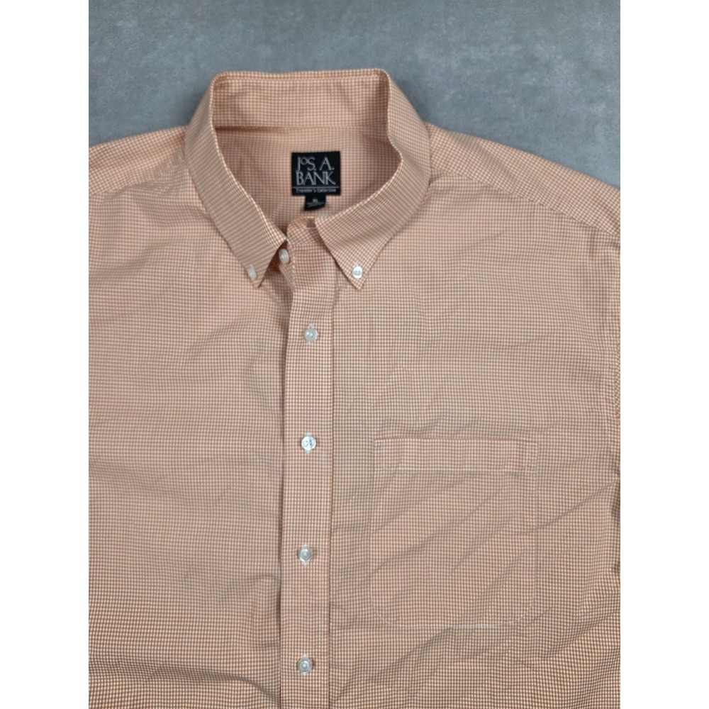 Jos. A. Bank Button Down Shirt Mens XL Orange Gingham Check Short Sleeve